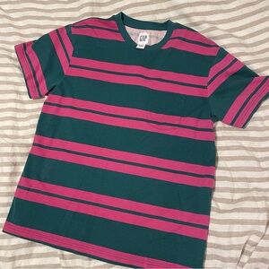 GAP Men's Teal and Pink Striped Tee